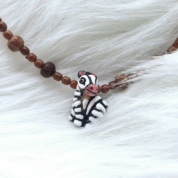 Tribal African Safari Zebra Pendant Necklace 19" - Picture 2 of 11